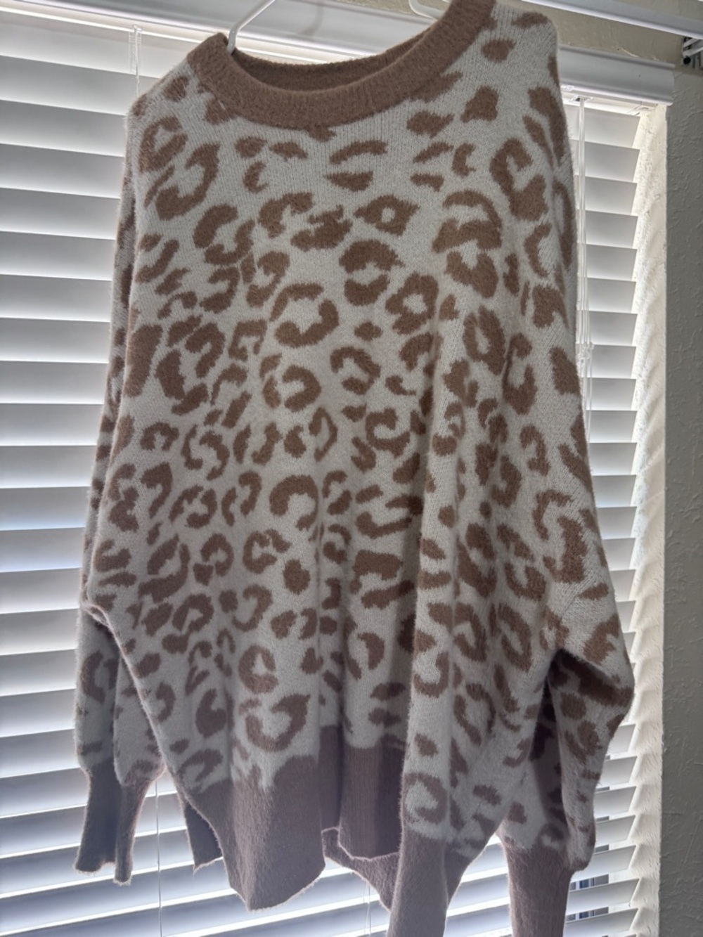 aerie Leopard Print Crewneck Sweater - Taupe and Cream